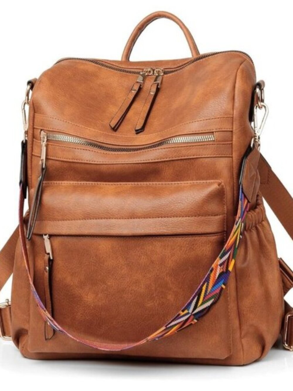 Women's Warm Brown PU Leather Backpack Purse Convertible Sling Detachable Strap